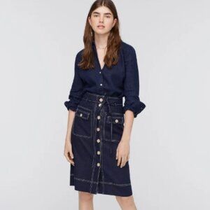 NWT J.Crew Button-Front Skirt in Stretch Linen 6